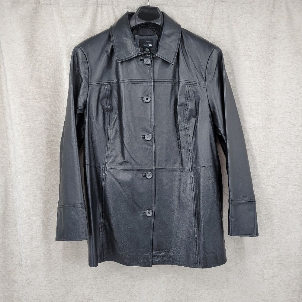 East 5th Women's Plus Size 3X Classic Black Leather Jacket Button Closures